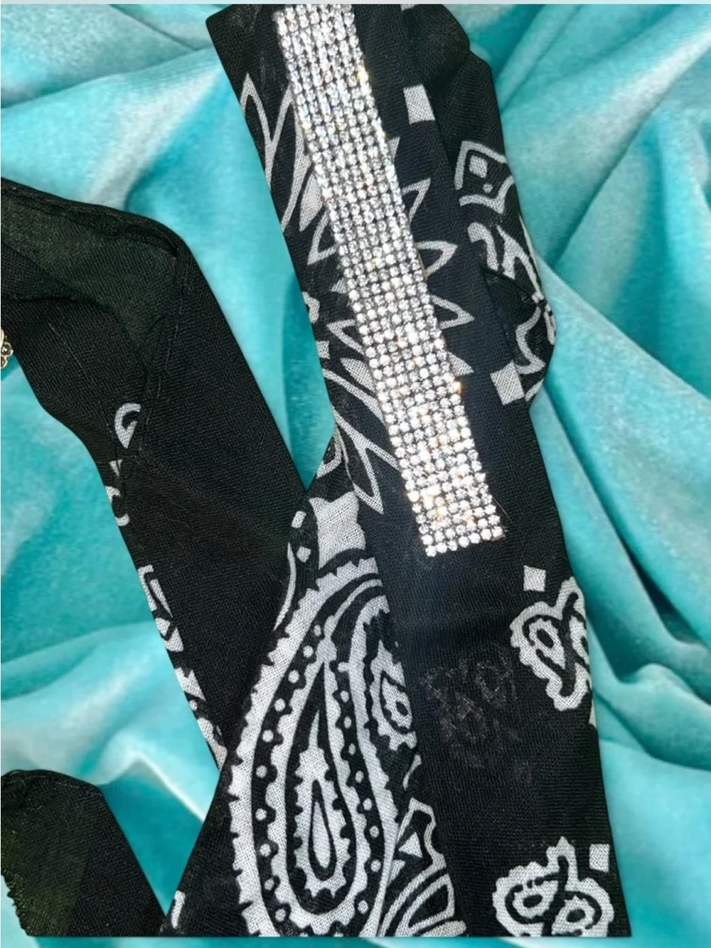 Black Paisley Rhinestone Scarf Necktie - Women's Accessory